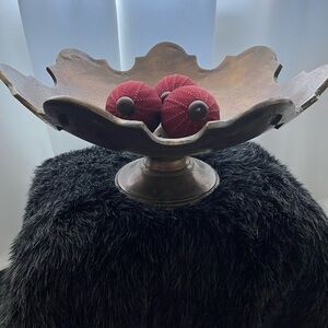 Decorative Bronze Bowl with Red Accents